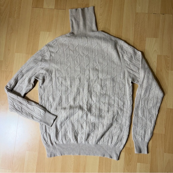 Saks Fifth Avenue Cashmere Beige Cable Knit Turtleneck Sweater Medium - Picture 3 of 8
